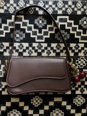 Tilly's Dark Brown Leather Shoulder Bag with Cherry Charm